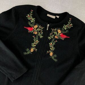 Croft‎ & Barrow Sweater Women's M Full Zip Cardigan Novelty Cardinals Pinecones